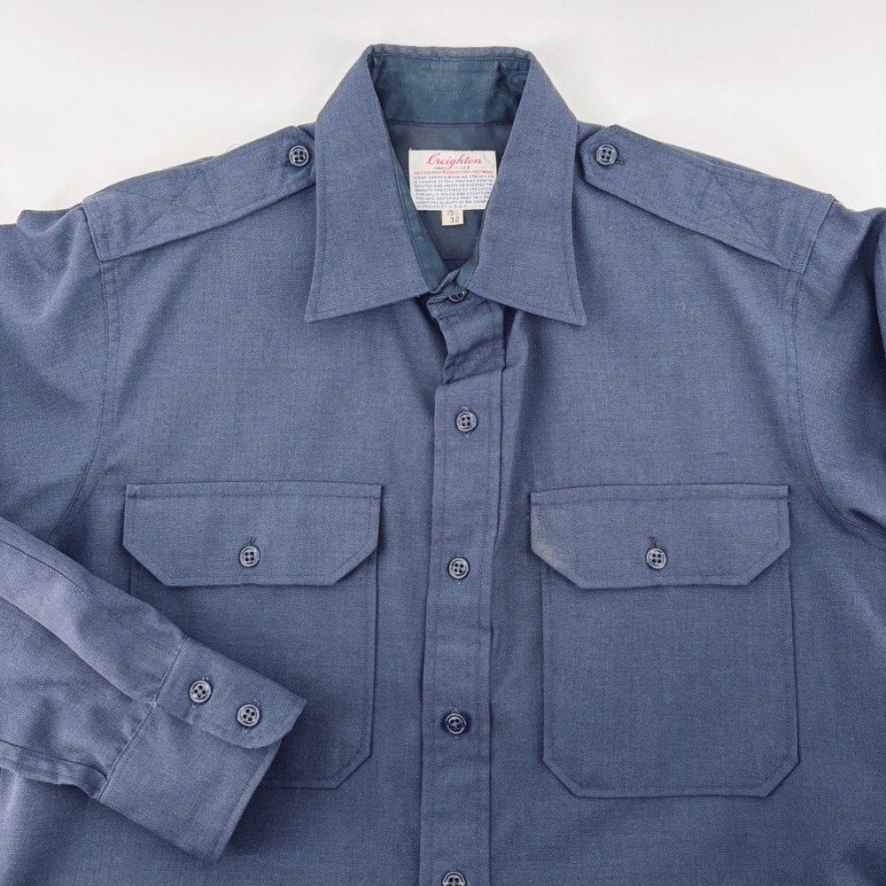 Vtg Creighton Shirt Mens Blue USAF 60s Military Utility Wool 15.5 x 32 USMC